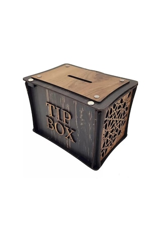 El Yapımı Dikdörtgen Ahşap Bahşiş Kutusu Sandık Tip Box Kumbara Tibbox Hediye