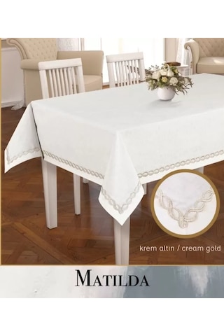 Buradabulabilirsin Matilda Krem-gold 155x220 Cm Keten Masa Örtüsü Yemek Masası Örtüsü Tablecloth Modern Bbz Krem - Gold