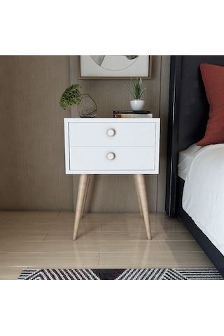 Flora NEVA iki Çekmeceli Komodin (Beyaz)