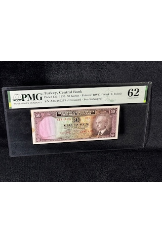 Pmg 62 Unc Çil İnönü Batan Gemi 50 Kuruş P 133 1930 S/n A25 267263 2. Ems