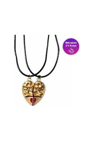 Gold Kuru Kafa Kalp Iki Adet Mıknatıslı Çift Kalp Sevgili Metal K Çok Renkli