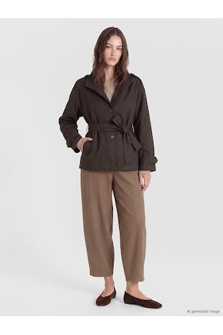 Lcw Modest Kahverengi Dik Yaka Kuşaklı Oversize Kadın Trençkot