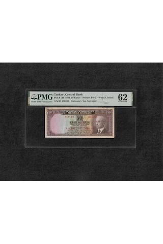 Sertifikalı Pmg 62 Unc Çil Inönü Batan Gemi 50 Elli Kuruş P 133 1930 S/n B3 450230 / 2. Ems
