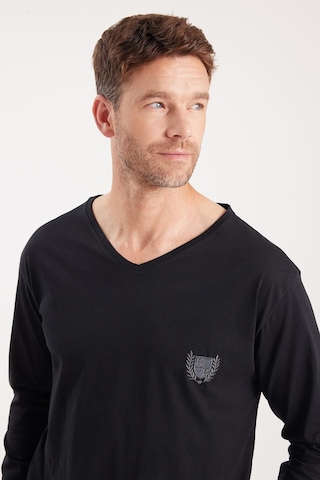 Tudors Erkek Standart Fit %100 Pamuk V Yaka Beli Lastikli Siyah Pijama Takımı-37939 Siyah