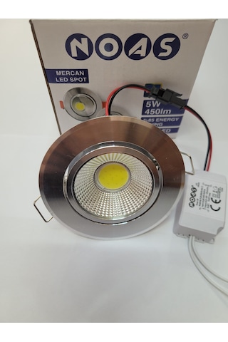 Noas 5 Watt Krom Kasa Beyaz Işık Trafolu Cob Led Spot 10 Lu Paket
