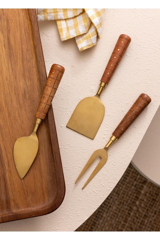 The Mia Wood Peynir Servis Takımı 3 Parça Gold