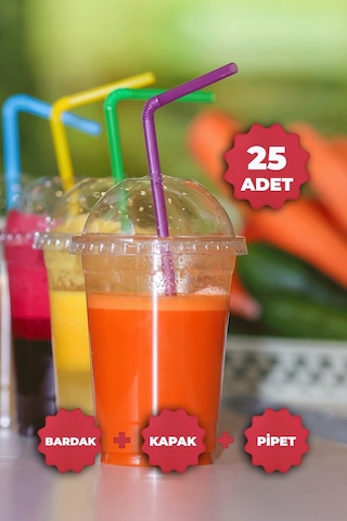 Plastik Bardak Milkshake Bardağı Kapak Pipet 14 Oz 400 Cc - 25 Adet