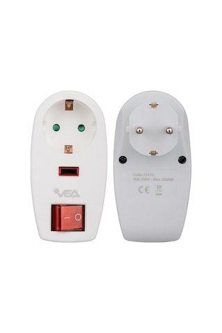 Vea Ve-22419 16 Amper - 3500 Watt Led Göstergeli Anahtarlı Tekli Akım Korumalı Priz