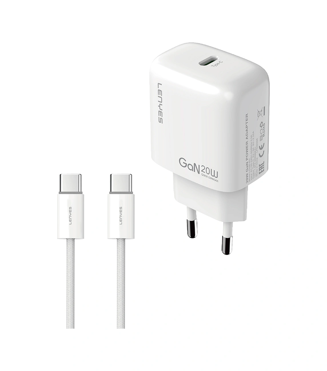 Lenyes Lch90-tc-tc Type-c To Type-c Gan Teknolojili Pd Hızlı Şarj Özellikli Şarj Seti 20w Beyaz