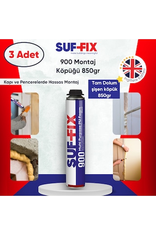 Suf-fix 900 Tabancalı Pu Montaj Köpüğü 750ml 3 Adet Kontrollü Genleşen Usta Köpüğü