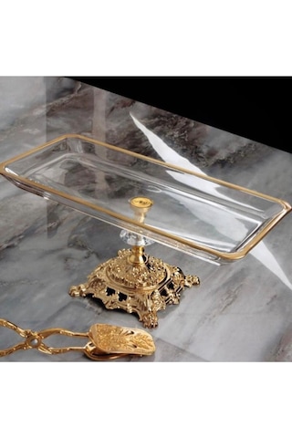 Özgün Ev Tasarım Dekorasyon Metal Ayaklı Gold Detaylı Sunumluk Baton Gold