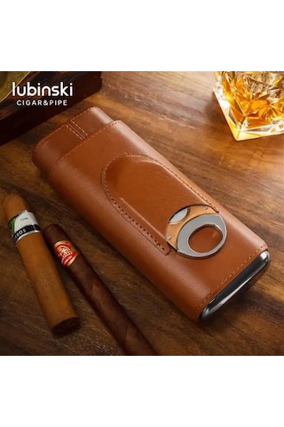 Lubinski Deri 3'lü Puro Kılıfı Kesicili Kahve 60 Ring