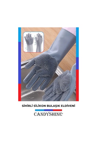 Candyshine Tırtıklı Sihirli Silikon Bulaşık Eldiveni Gri