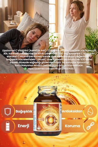 Lipozomal C Vitamini 500mg Lipozomal Kaplama İle Çok Yüksek Biyoaktif Akıllı Gıda Takviyesi 30 Kapsül