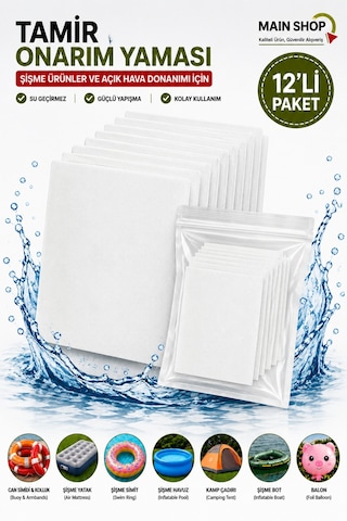 Mainshop 12'li Ekonomik Paket Güçlü Yapışkanlı Şişme Bot Ve Havuz Tamir Yaması M-51
