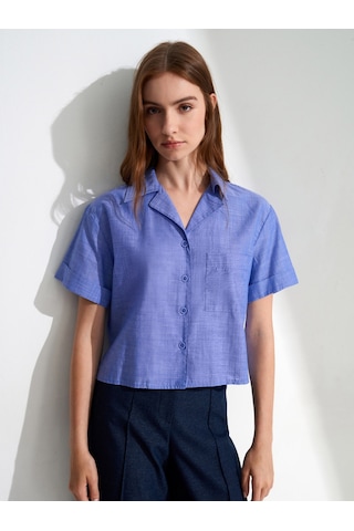 DİLVİN 50547 %100 Pamuk Crop Gömlek-indigo İndigo
