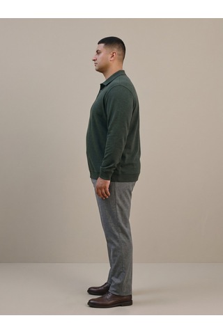 Maccali Erkek Haki Büyük Beden Polo Yaka Battal Sweatshirt