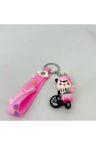 Pembe Bisikletli Silikon Bileklikli Anahtarlık/çanta Süsü