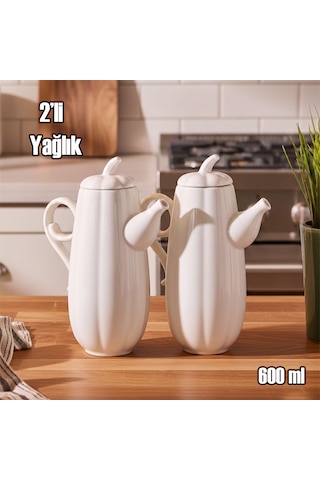 Porsima 17019 2li Pumpkin Porselen Çok Amaçlı Sunum Ve Servis Yağdanlığı Yağlık Sirkelik Yağdanlık 600+600 Ml Beyaz