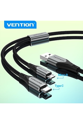 Vention 2 İn 1 Usb C Tipi Kablo Xiaomi Redmi İçin Not 10 Huawei Mikro Usb Kablosu İçin Usb Şarj Kablosu