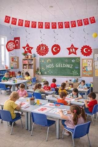 23 Nisan Süsleri 23 Nisan Hediyeleri İpli Ay Yıldızlı Bayrak 50 Li 6'lı Sarkıt
