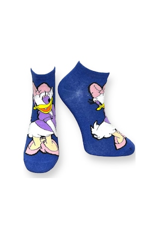 4'lü Unısex Çizgi Film Karakterli Esnek Nem Alabilen Pamuklu Spor Patik Çoraplar Çok Renkli