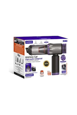 Auhma Ahv-29 Kablosuz Araç Süpürgesi 220w 22000pa Güçlü Vakum & Üfleme Özellikli Şarjlı Oto Süpürge Gri