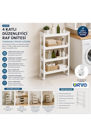Urve Ur-3587 Rafty 4 Katlı Tekerlekli Sepet Organizer Raf Ünitesi 465x145x670 Mm Diğer