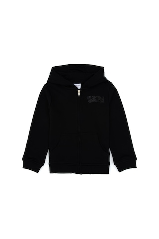 U.S. Polo Assn. Kız Çocuk Siyah Kapüşonlu Fermuarlı Basic Sweatshirt 50316837-VR046