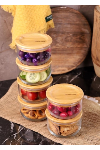 Bambum Duo 300ml 6'lı Bambu Kapaklı Cam Kahvaltılık Seti