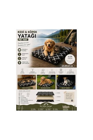 Kedi Köpek Yatağı Süngerli Fermuarlı Yıkanabilir Kılıflı Köpek Minderi 60x80x8 Cm-karaçatı
