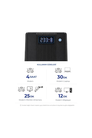 D-650 650va Lcd Kesintisiz Güç Kaynağı Line Interactive 1x12v 7ah Ups Bilgisayar Modem Kamera Pc
