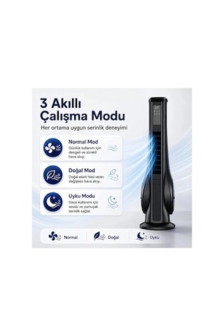 Turbo Smart Akıllı Fan Led Ekranlı Kumandalı 90 Hareketli Serinletici Soğutucu Kule Tipi Vantilatör