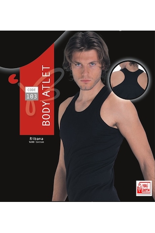 Erkek Siyah Ribana Atlet % 100 Pamuklu Body Atlet 3 Lü Paket 103-3s Siyah - Siyah