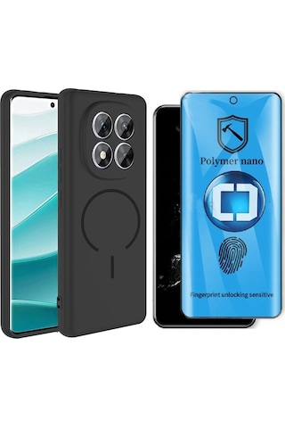 Vendas Xiaomi Redmi Note 14 Pro 4g Kılıf M-safe Şarj Özellikli Zore Meta Kapak + Polymer Nano Ekran Koruyucu Siyah
