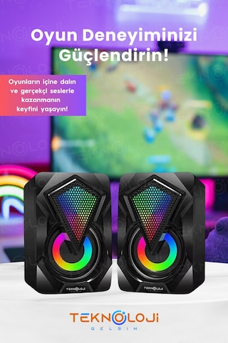 Bilgisayar Hoparlörü Led Işıklı Rgb Laptop Pc Uyumlu 1+1 Speaker