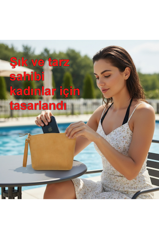 Luqa Leather Özel Tasarım El İşçiliği Deri Clutch Fermuarlı Bilek Çantası Sarı