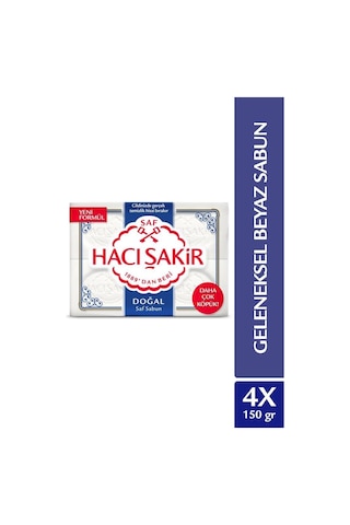 Hacı Şakir Doğal Saf Geleneksel Beyaz Sabun 4 x 150 G