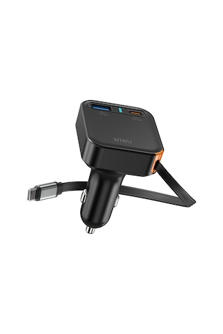 Wiwu Wi-cc033 Type-c + Usb-a Hızlı Şarj Akım Korumalı Dahili Kablolu Araç Şarj Aleti 65w Siyah