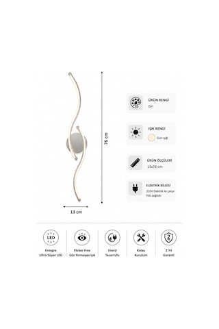 AvizeGO Pera Modern Led Duvar Apliği Günışığı Gri