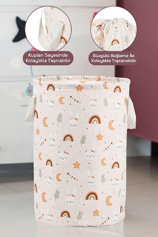 Meleni Baby 2'li Set Çok Amaçlı Yuvarlak Torbalı Bebek Kirli Sepeti Çocuk Çamaşır Sepeti Düzenleme Organizeri Çok Renkli