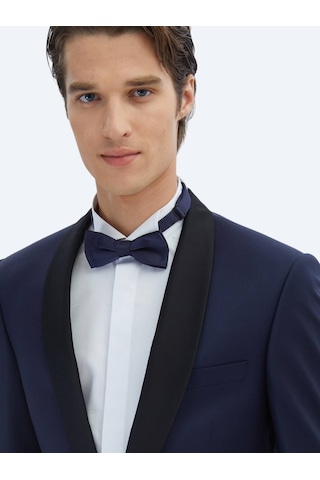 Kip Saks Düz Modern Fit Kelebek Yaka Dokuma Smokin Takım Elbise Saks