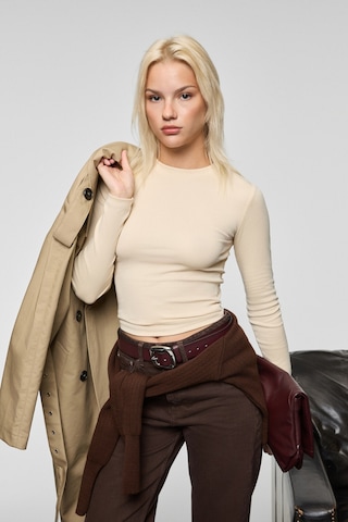 Grımelange Grıgros Kadın Esnek Kumaşlı Vücuda Oturan Slim Fit Uzun Kollu Bej T-shirt Bej