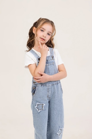 Dmb Kids Kot Yıldız Desenli Cepli Rahat Kesim Tulum Askılı Jean Kız Çocuk Salopet Mavi