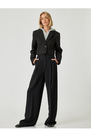 Koton Kapüşonlu Crop Blazer Ceket Kruvaze Düğmeli Siyah 5wak50052uw
