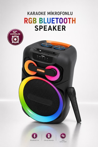 Taşınabilir Mikrofonlu 50w Led Işıklı Bluetooth Hoparlör Seti