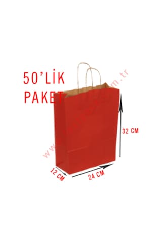 50 Adet 24X32 Cmlik Saplı Renkli Kraft Kağıt Poşet Çanta