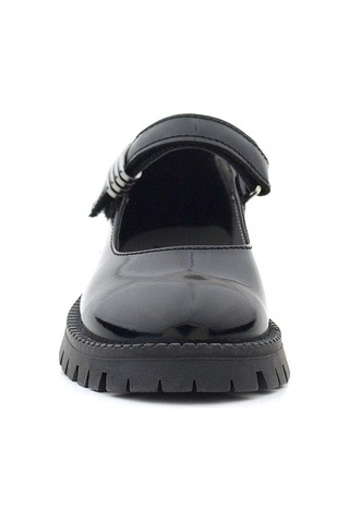 Rakerplus Siyah Rugan Cırtlı Kalın Tabanlı Metal Detaylı Kız Çocuk Okul Ayakkabısı Siyah