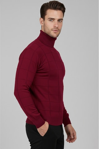 Rizzup Erkek Bordo Kare Desenli Balıkçı Yaka Slim Fit Boğazlı Triko Kazak 2505493