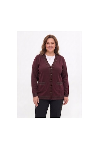Onno Style Women Bantı Hasır Desenli Çelik Örgü Klasik Triko Ceket Bordo